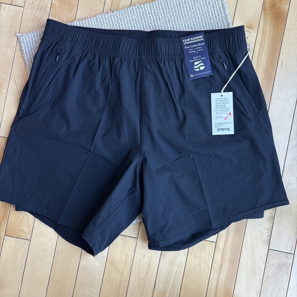 Fair Harbor Women's 4 Way Stretch Lined Corliss Shorts Black XL Built in  NWT
